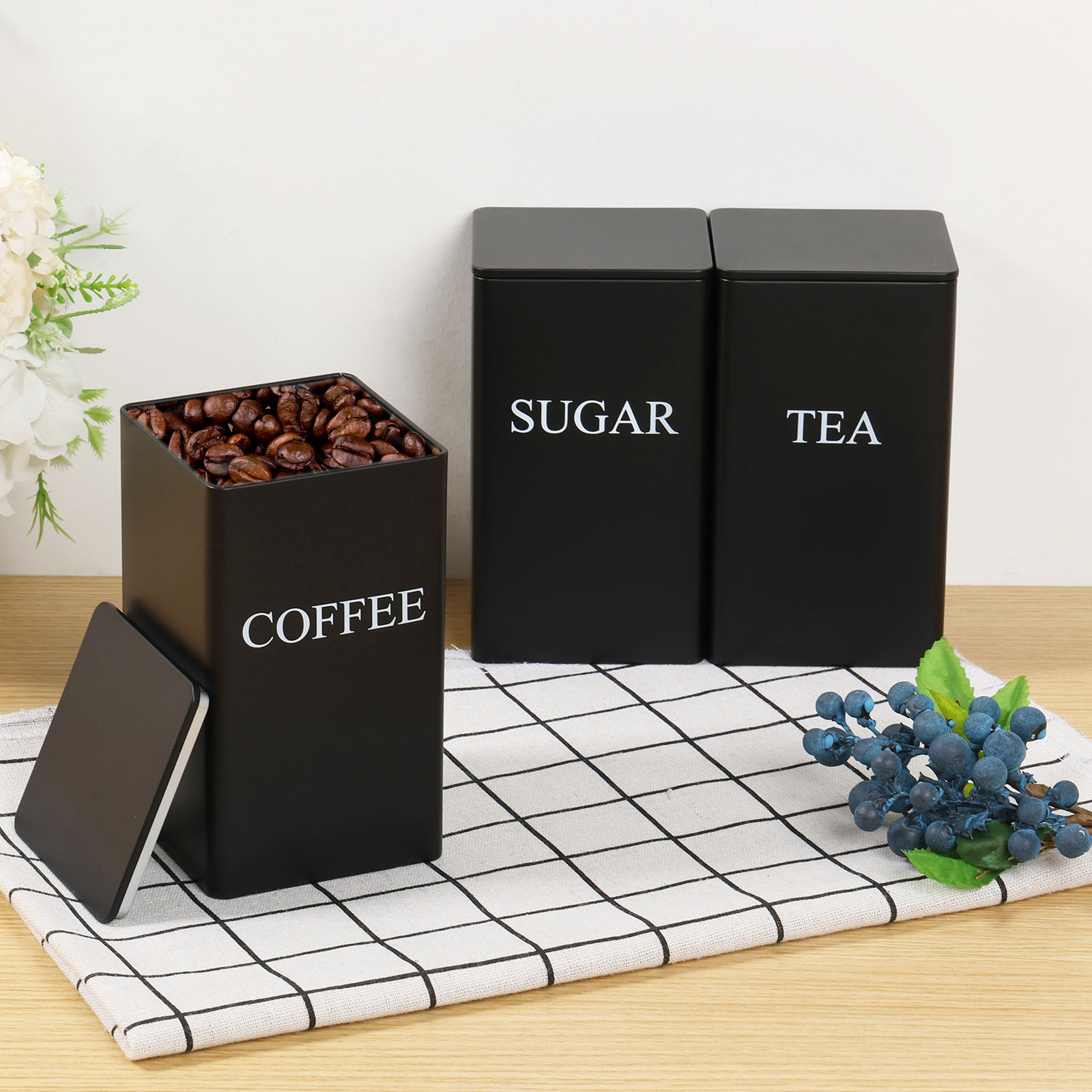Coffee Tea Sugar Container Set - 3 pièces boîtes de stockage de