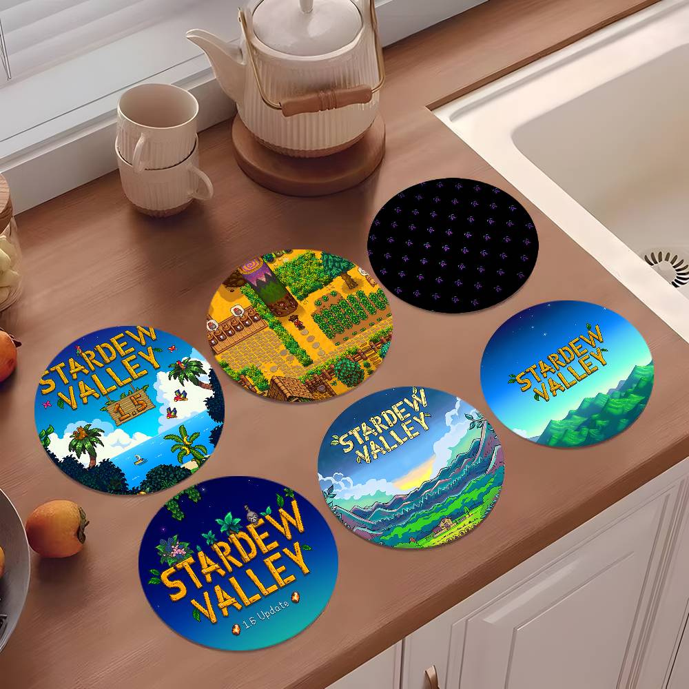 Valley Tea And Coffee - Sous-verres S-Stardew Valley ronds en bois