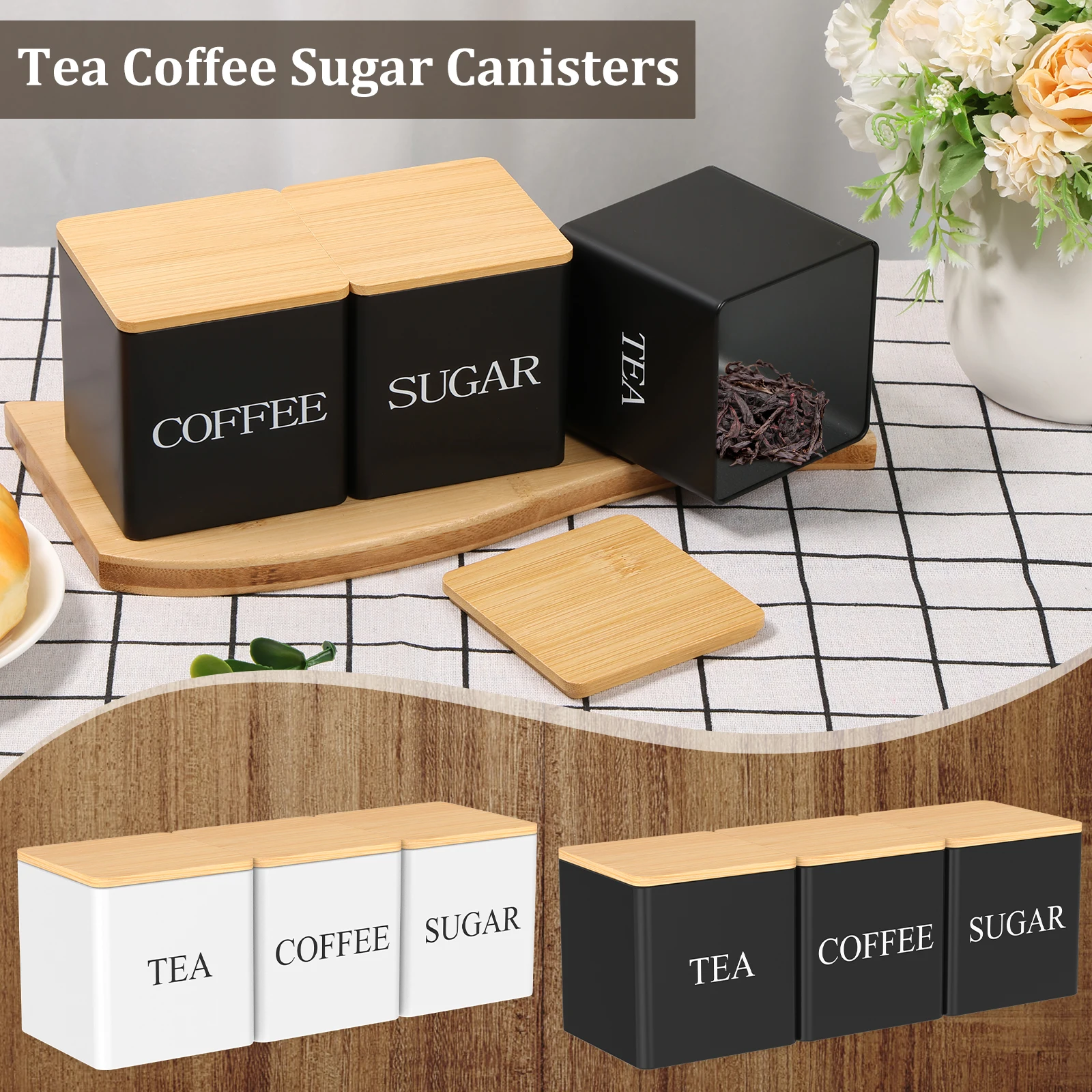 Coffee Tea And Sugar Canister Set - Ensemble de 3 boîtes à thé,