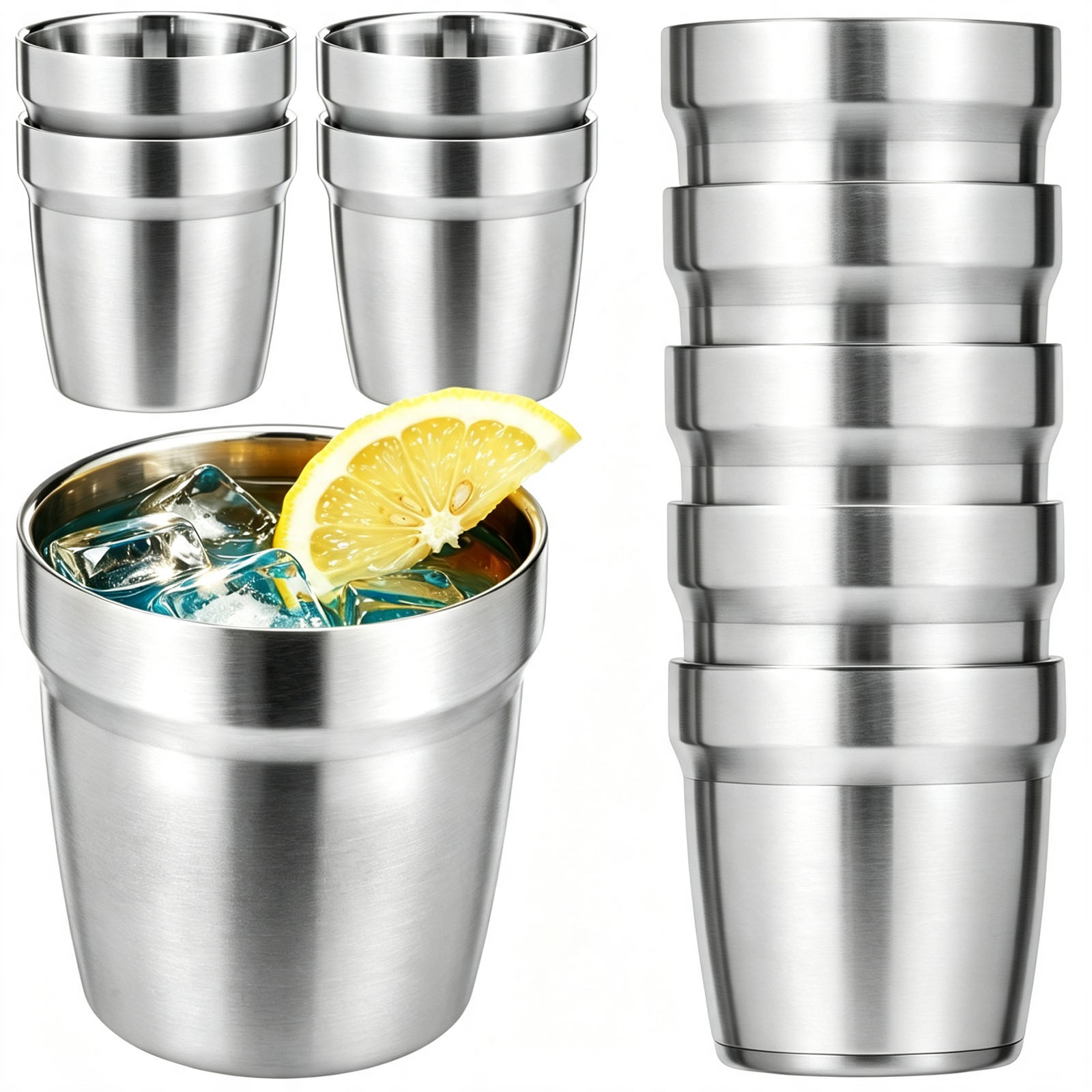 Double Wall Mug - 5/10 tasses empilables en acier inoxydable