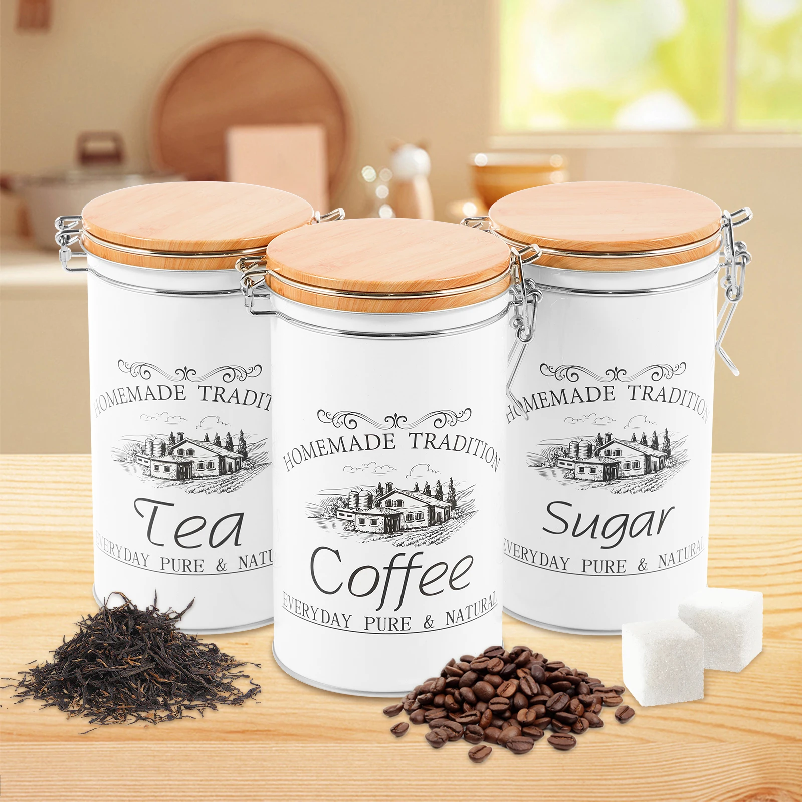 3 pièces/ensemble thé café suc - Coffee Tea And Sugar Canister Set avis et prix