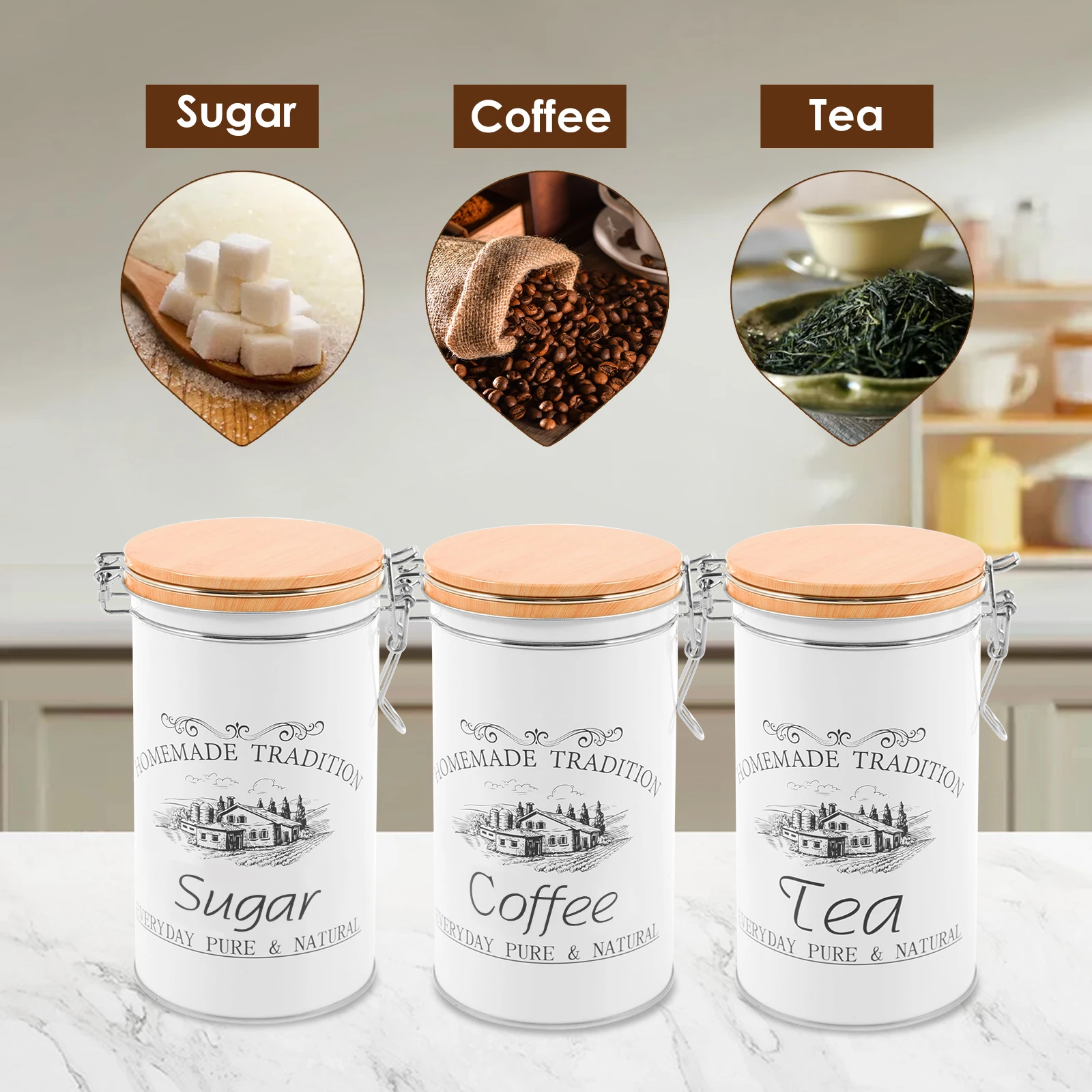 Lot de 3 boîtes à thé, café et - Coffee Tea And Sugar Canister Set avis et prix