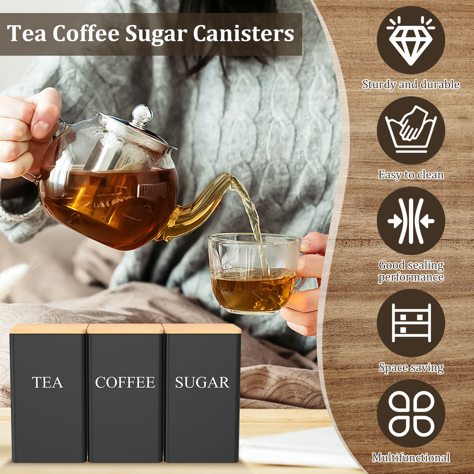 Pot de stockage de grains de c - Coffee Tea Sugar Container Set avis et prix
